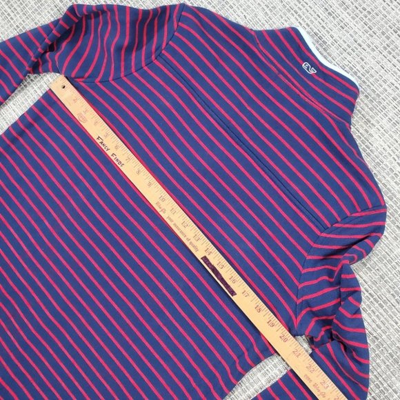 Vineyard Vines Sweater Womens Medium Long Sleeve  1/4 Button Striped Red Blue - Picture 7 of 9